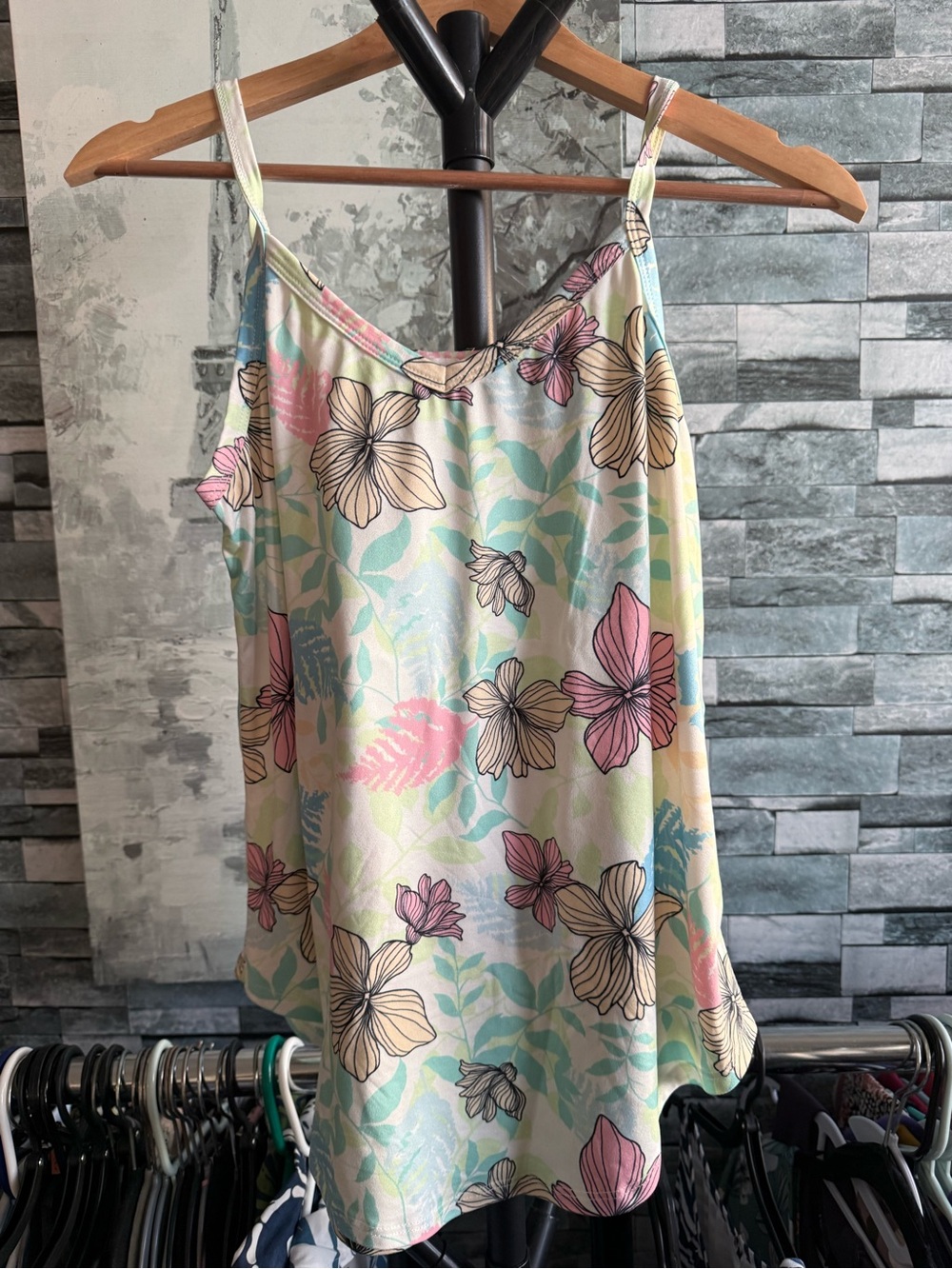 Floral Printed Spaghetti Strap Tank Top - Pastel Floral
